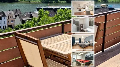Ein Balkon oder eine Terrasse in der Unterkunft Riesling Appartement for 2 - 4 People - Billiards - Balcony with Mosel View - Parking - Wine Barrel Bar - Fully Equipped Kitchen - Netflix - WaipuTV - 3 km from Cochem
