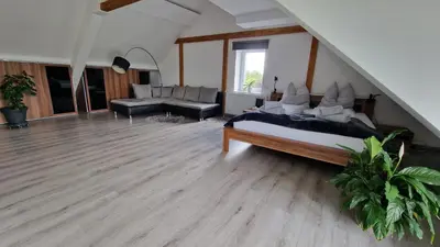 Ein Sitzbereich in der Unterkunft Ferienwohnung mit Weitblick