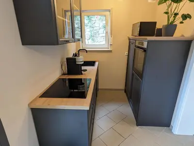 Küche/Küchenzeile in der Unterkunft Ferienwohnung Rheinperle
