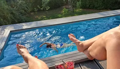 Der Swimmingpool an oder in der Nähe von Ferienwohnung Rheinblick, Sport-Pool
