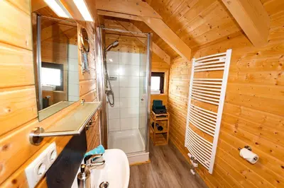 Ein Badezimmer in der Unterkunft 5 Sterne Ferienhaus Annika mit Kamin, Seeblick und großer Terrasse