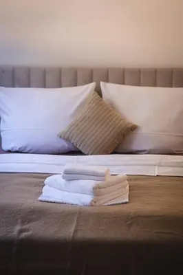 Ein Bett oder Betten in einem Zimmer der Unterkunft Apartment am Kurpark mit traumhafter Terrasse