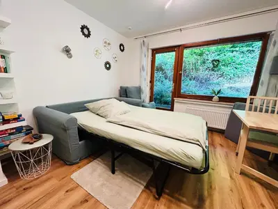 Ein Sitzbereich in der Unterkunft Ferienwohnung Sonneck