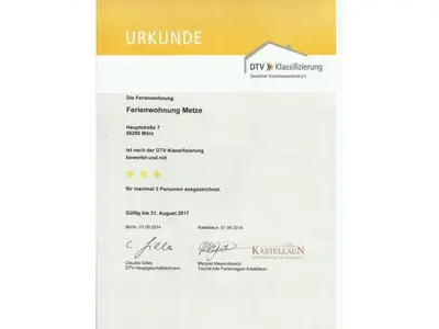 Ein Zertifikat, Auszeichnung, Logo oder anderes Dokument, das in der Unterkunft Charming apartment in Buch ausgestellt ist