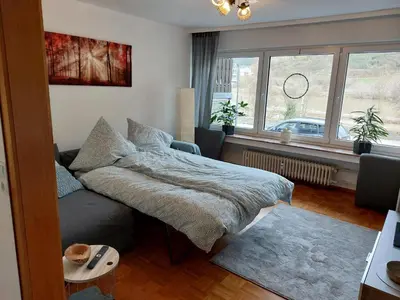Ein Bett oder Betten in einem Zimmer der Unterkunft Ferienwohnung Löfer-Wasserblick