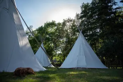 Ein Garten an der Unterkunft Außerhalb2 - Übernachten im Tipi