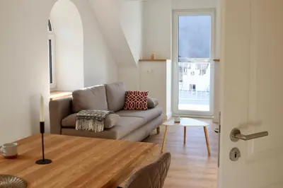 Ein Sitzbereich in der Unterkunft Helles Apartment mit Balkon in Toplage!