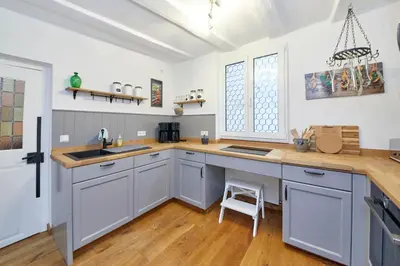 Küche/Küchenzeile in der Unterkunft Ferienwohnung Badstube Anno 1583