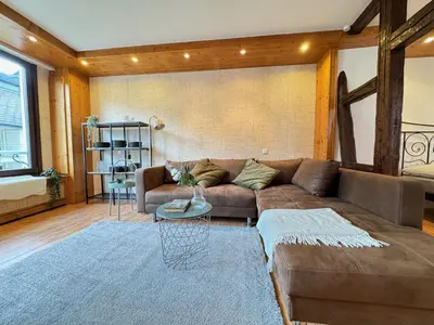 Ein Sitzbereich in der Unterkunft Großes Apartment an der Loreley