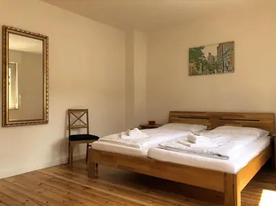 Ein Bett oder Betten in einem Zimmer der Unterkunft Ferienhaus Schwanennest