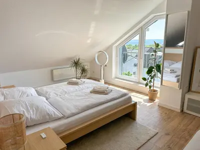 Ein Bett oder Betten in einem Zimmer der Unterkunft Loft mit Blick über Koblenz u Festung Nähe BWZK