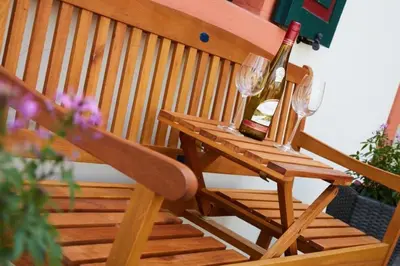Ein Balkon oder eine Terrasse in der Unterkunft Ferienhaus Fachwerkhaus mit Charme - 71818