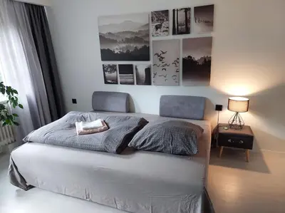 Ein Bett oder Betten in einem Zimmer der Unterkunft Ferienhaus Alte Beurener Mühle
