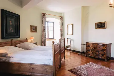 Ein Bett oder Betten in einem Zimmer der Unterkunft Schloss Gemünden mit Schwimmbad