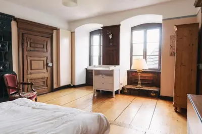 Ein Bett oder Betten in einem Zimmer der Unterkunft Schloss Gemünden mit Schwimmbad