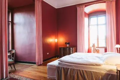 Ein Bett oder Betten in einem Zimmer der Unterkunft Schloss Gemünden mit Schwimmbad