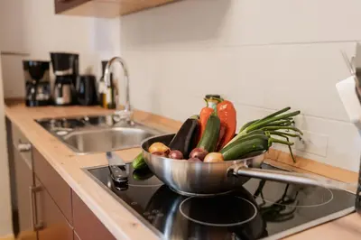 Küche/Küchenzeile in der Unterkunft Eulenhaus