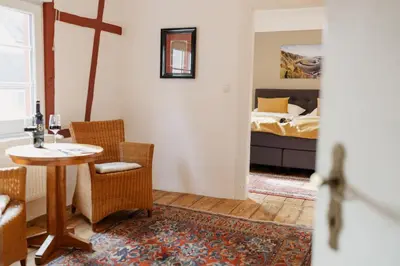 Ein Bett oder Betten in einem Zimmer der Unterkunft Eulenhaus