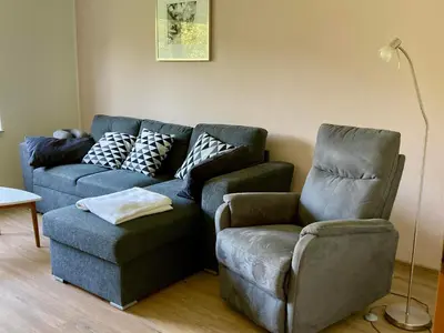 Ein Sitzbereich in der Unterkunft Ferienwohnung Pützbachtal