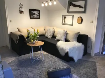Ein Sitzbereich in der Unterkunft Wildblick Appartment Hof Grindelborn