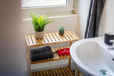 Ein Badezimmer in der Unterkunft Südstadt Oase auf zwei Etagen 4 SZ und Balkon