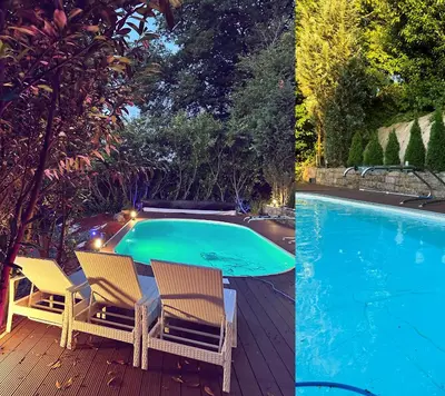 Der Swimmingpool an oder in der Nähe von Luxus-Familienvilla mit privatem Pool und XXL Whirlpool, Kamin, Grill & Blick in die Weinberge