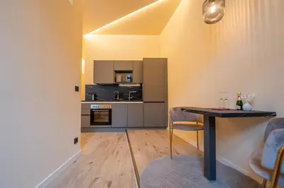 Küche/Küchenzeile in der Unterkunft LLR Design Apartment- Santal Blush im Zentrum von Koblenz