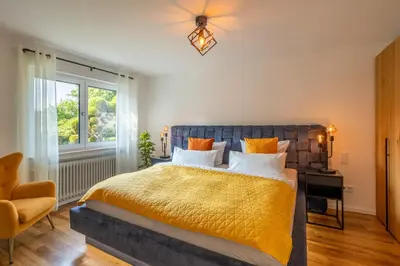 Ein Bett oder Betten in einem Zimmer der Unterkunft Elegant Eifel Studio I Hiking I Kitchen I Terrace