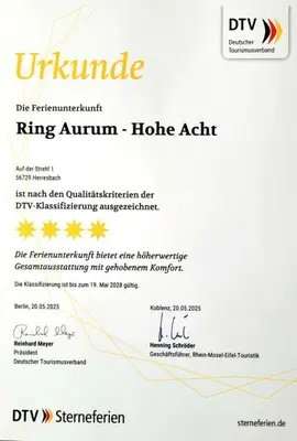 Ein Zertifikat, Auszeichnung, Logo oder anderes Dokument, das in der Unterkunft Ring Aurum ausgestellt ist