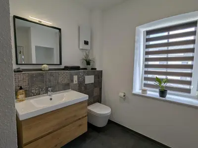 Ein Badezimmer in der Unterkunft Mendiger Basalthaus