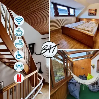 BAT Home Solutions Trier-Euren - alles was ein Hotel nicht bietet - 10 Min zur Altstadt - 98 qm Scheune für 9 Personen mit Sternenhimmel