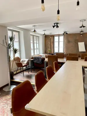 Ein Sitzbereich in der Unterkunft Ferienhaus Dudeldorf