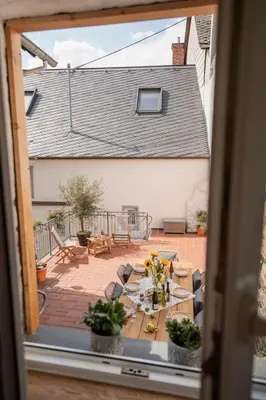 Ein Balkon oder eine Terrasse in der Unterkunft Ferienhaus Kapellenhof mit Infrarotsauna und vier Schlafzimmern