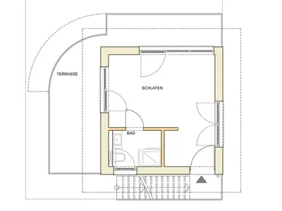 Grundriss der Unterkunft Ferienhaus Weitblick, Piesport, Traumblick von 2 Balkonen auf die Moselschleife