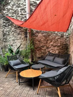 Ein Sitzbereich in der Unterkunft Fuchsbau