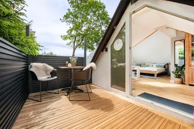 Ein Balkon oder eine Terrasse in der Unterkunft Kleiner Glücksort, Appartement