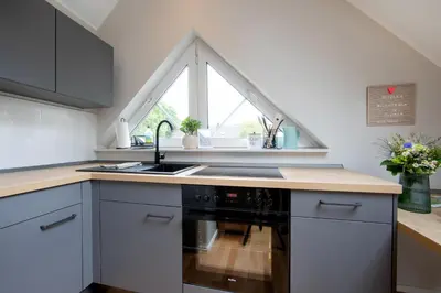 Küche/Küchenzeile in der Unterkunft Kleiner Glücksort, Appartement