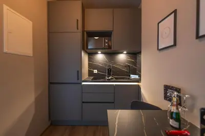 Küche/Küchenzeile in der Unterkunft LLR Design Apartment - Loft Grey