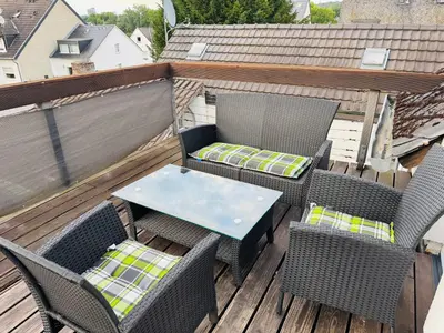 Ein Sitzbereich in der Unterkunft Balkonwohnung in Moselnähe