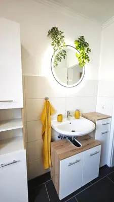 Grundriss der Unterkunft DANESSI-Business-Apartment, nahe Industriegebiet und Koblenz, WLAN, Smart TV Boxspringbett mit Waipu, Vollausgestattete Küche uvm
