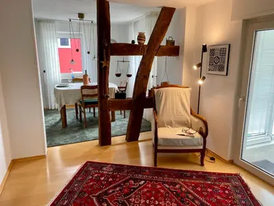 Ein Sitzbereich in der Unterkunft Fewo Rheinblick St Nikolaus Str