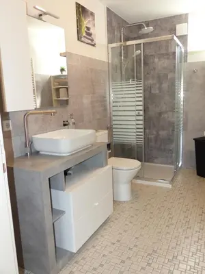 Ein Badezimmer in der Unterkunft Panoramablick