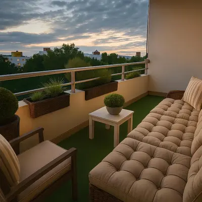 Ein Sitzbereich in der Unterkunft StadtLicht Residence l Panorama Balkon