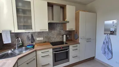 Küche/Küchenzeile in der Unterkunft RHEIN-WALD Exklusives Apartment mit Rheinblick