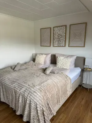 Ein Bett oder Betten in einem Zimmer der Unterkunft RheinBlick Apartment - Park and Stay 