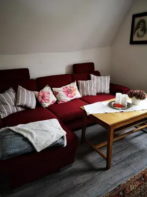 Ein Sitzbereich in der Unterkunft Das blaue Haus