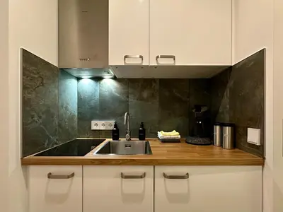 Küche/Küchenzeile in der Unterkunft Ferienwohnung an der Roseninsel