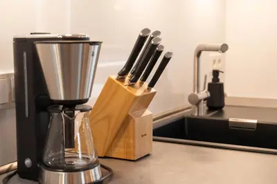 Küche/Küchenzeile in der Unterkunft Premiumzeit Pure Apartment Bostalsee mit Infrarotkabine