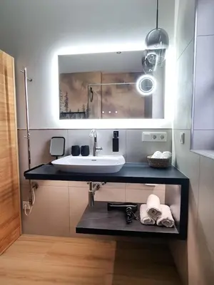 Küche/Küchenzeile in der Unterkunft Premiumzeit Pure Apartment Bostalsee mit Infrarotkabine