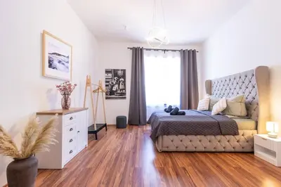 Ein Bett oder Betten in einem Zimmer der Unterkunft Stylish old apartment with terrace in Neuwied